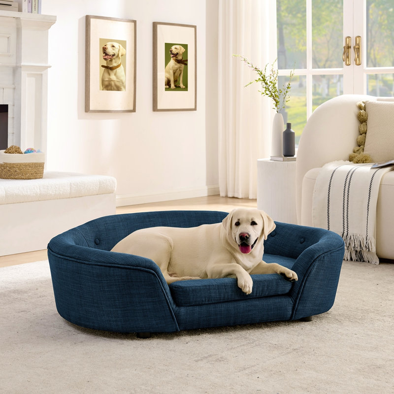Canapé pour chien surdimensionné ovale semi-fermé, Bleu très foncé
