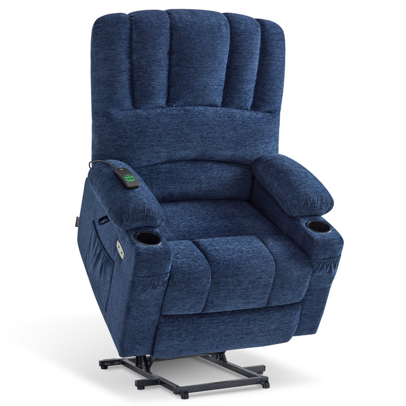 Power Recliner Lift Chair with Heat and Vibration Massage, Fabric, Navy Blue