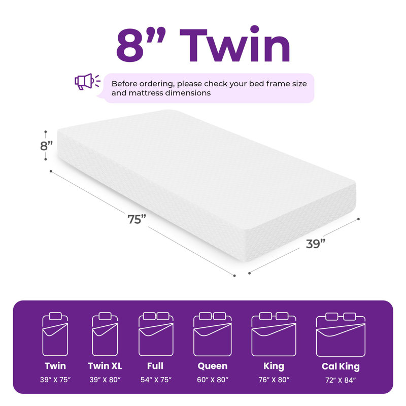 8" Medium Memory Foam Mattress, Twin