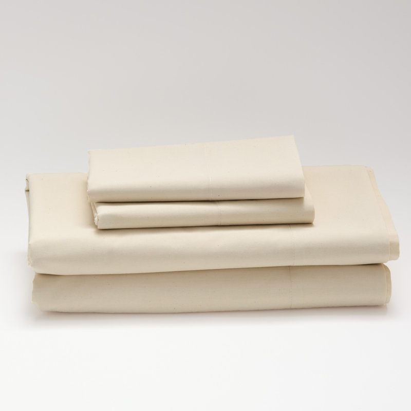 Cuddledown Katahdin Undyed Organic Percale Sheet Set, King Sheet Set with 2 Pillowcases, Natural