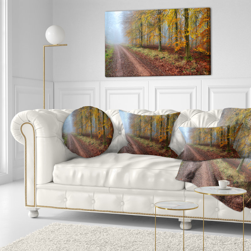 Raising Sun in Fall Forest Panorama - Coussin décoratif imprimé forêt