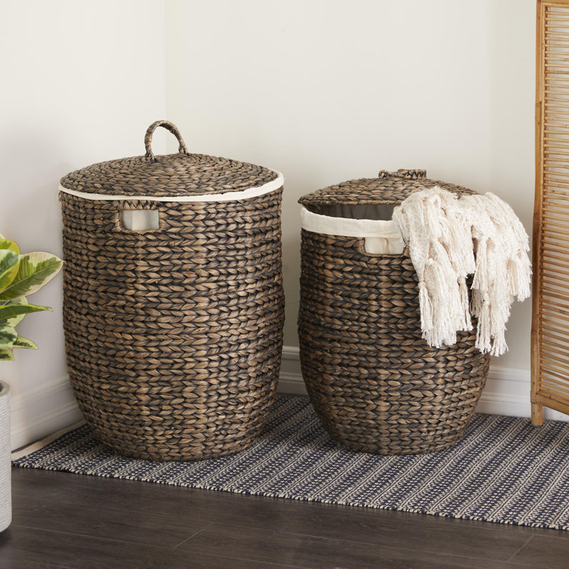 Seagrass Handmade Decorative and Functional Storage Basket with Liner and Matching Tops, Dark Brown