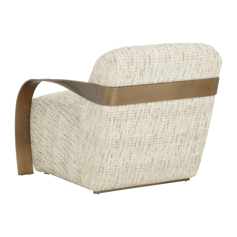 Lounge Chair, Antique Brass, Brown Polyester