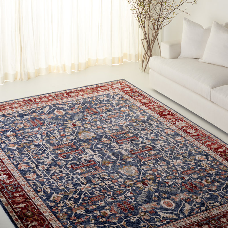 Tapis bleu marine / rouge tissé à la machine Ralph Lauren, Tapis de couloir 2 pi 2 po x 8 pi