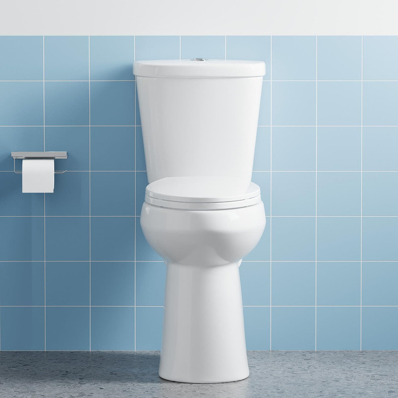 Two Piece Elongated Toilet 21" ADA Comfort Height, Dual Flush Top Mount Buttons, Soft-Close Seat & Hardware, White 12" Rough-in
