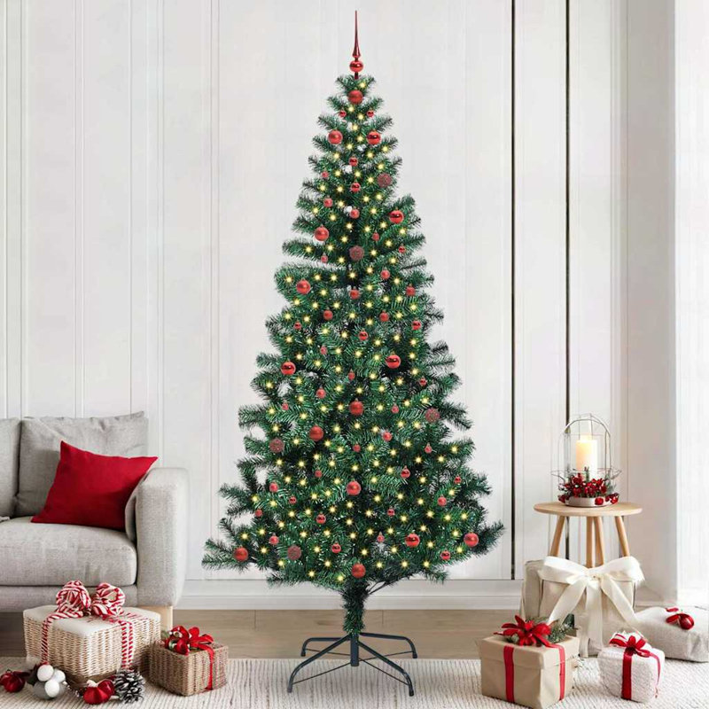 vidaXL Artificial Pre-lit Christmas Tree Green PVC and Metal, 7.87 ft