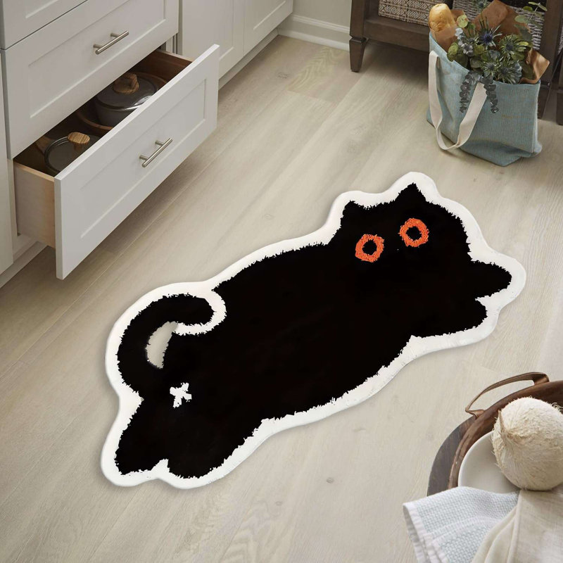 Tapis décoratif noir à silhouette féline