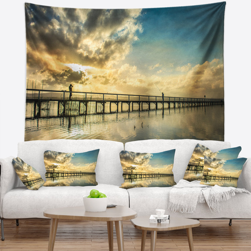 Tapisserie «Sea Bridge Long Jetty Foreshore» avec nuages, H 50 po x l 60 po