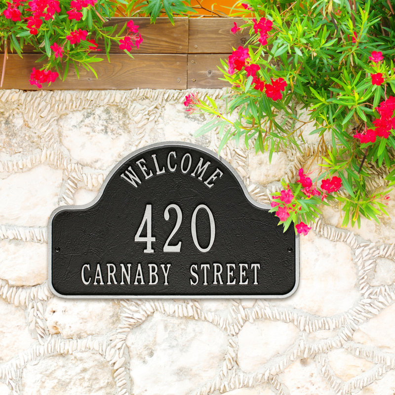 Plaque d'adresse murale Lexy Welcome 2 Line, Noir / argent, Oui