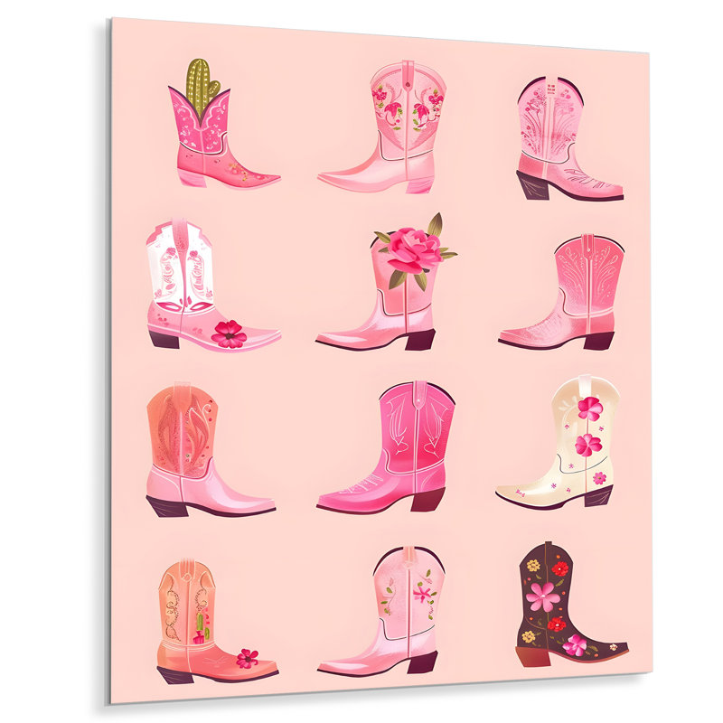 Assortiment de bottes de cow-boy roses et brunes - Décoration murale pour cow-girls, Métal métal, H 32 po x l 16 po