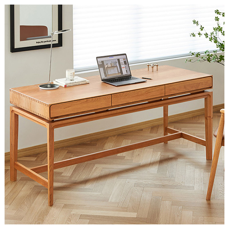 Bureau contemporain: bois massif et rangement efficace, H 29,53 po x l 62,99 po x P 23,62 po
