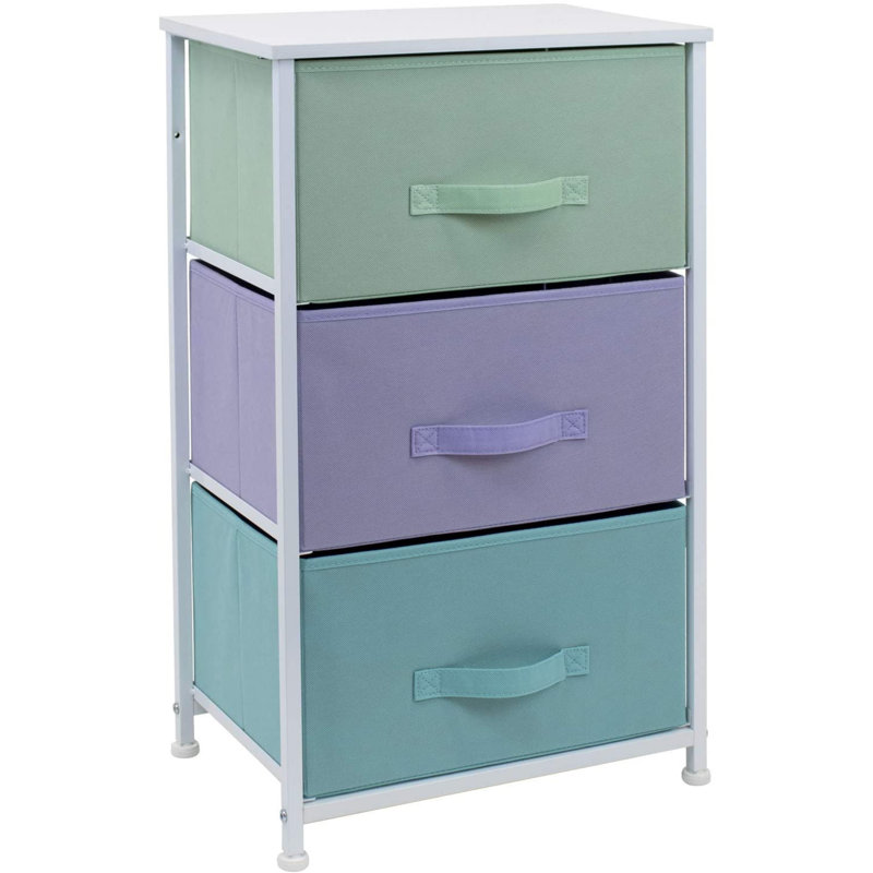 Sorbus Pastel White 3-Drawer Nightstand with Steel Frame