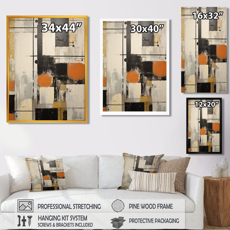 «Deconstrstruction Beige Orange Black White - Abstract Shapes», reproduction d'art murale, Wrapped Canvas