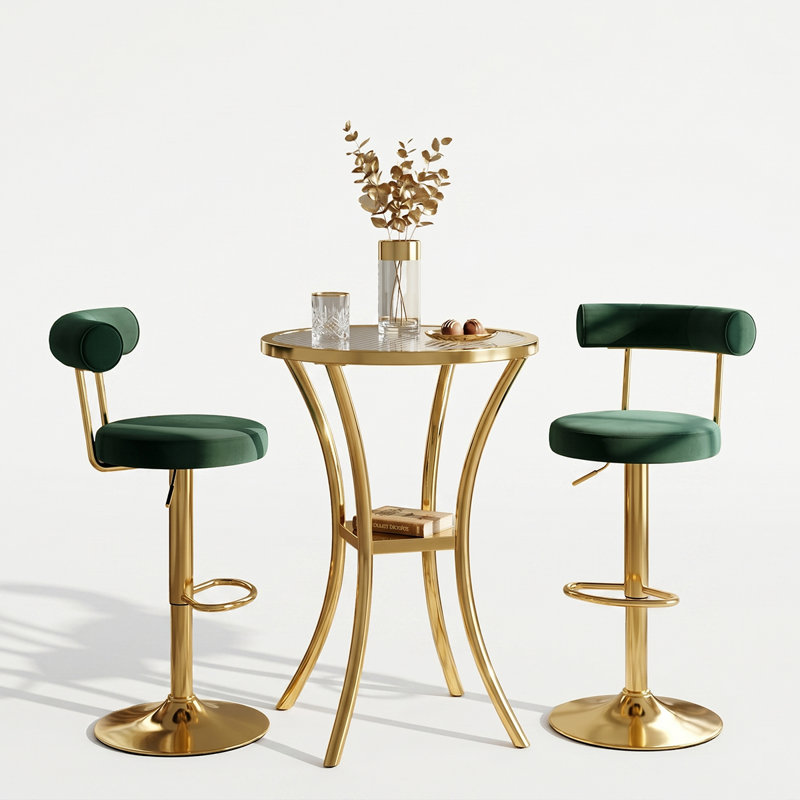 Tabourets de bar rotatifs réglables en velours moderne avec base en chrome doré, Vert