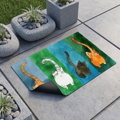Paillasson Curious Feline: Panneau arrière intérieur / extérieur multi-panneaux (16 po x 24 po)