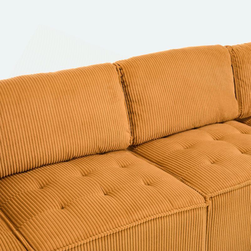 Canapé modulaire en U avec repose-pieds réversible, Velours côtelé jaune moutarde