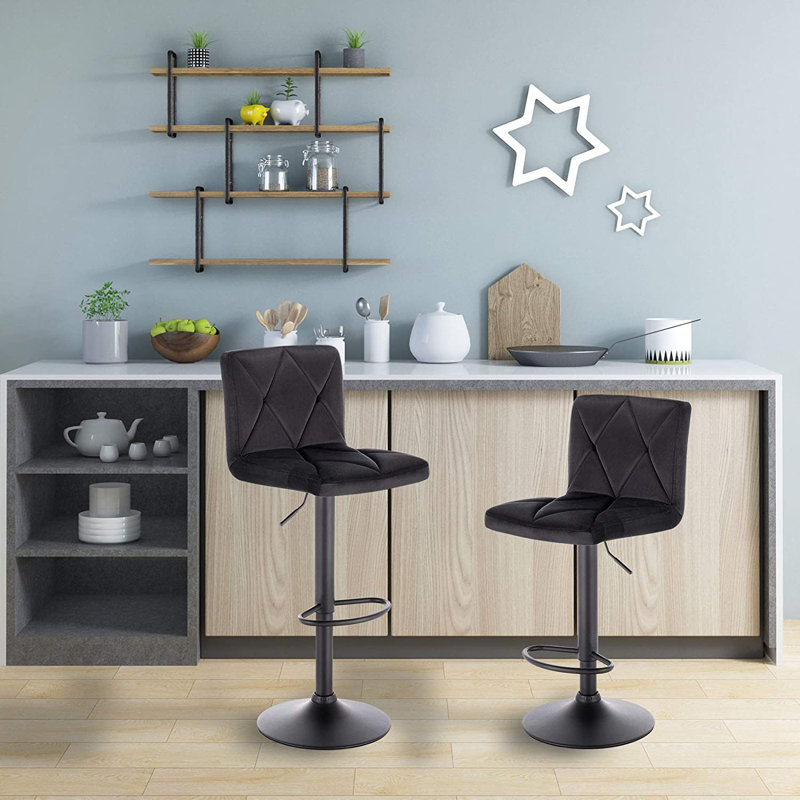 Latresha Swivel Upholstered Adjustable Height Counter Stool with Metal Frame, Black