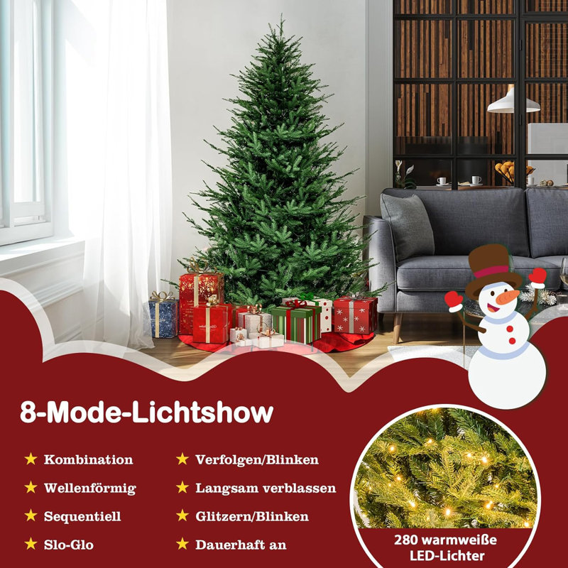 Lighted Artificial Pine Christmas Tree, 180cm H