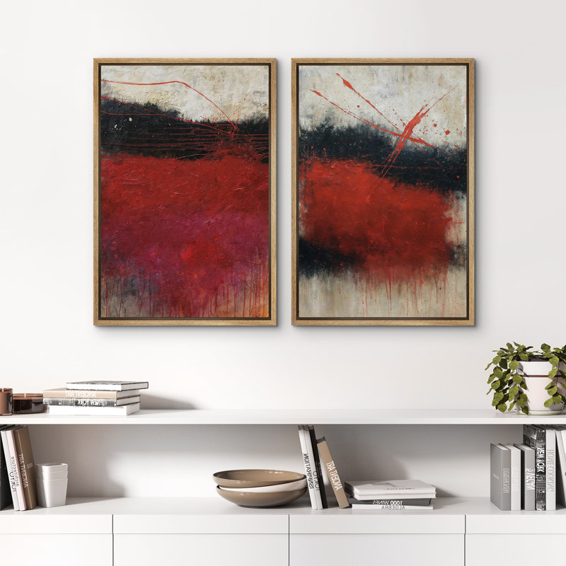 Art mural abstrait, ensemble de 2 reproductions d'art encadrées sur toile, H 24 po x l 32 po, Naturel