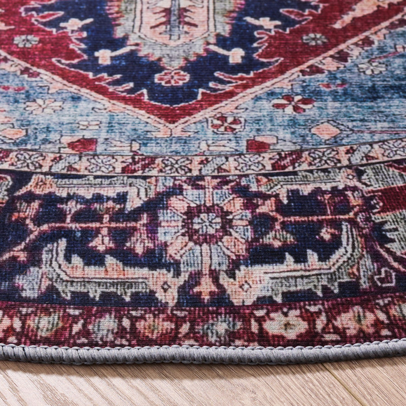 Sonia Oriental Red/Navy Area Rug, Round 4'