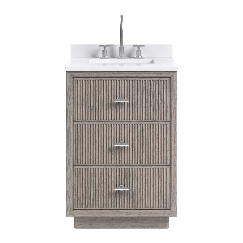 Rhett Vanity, Steel Oak, 24" W, White Quartz