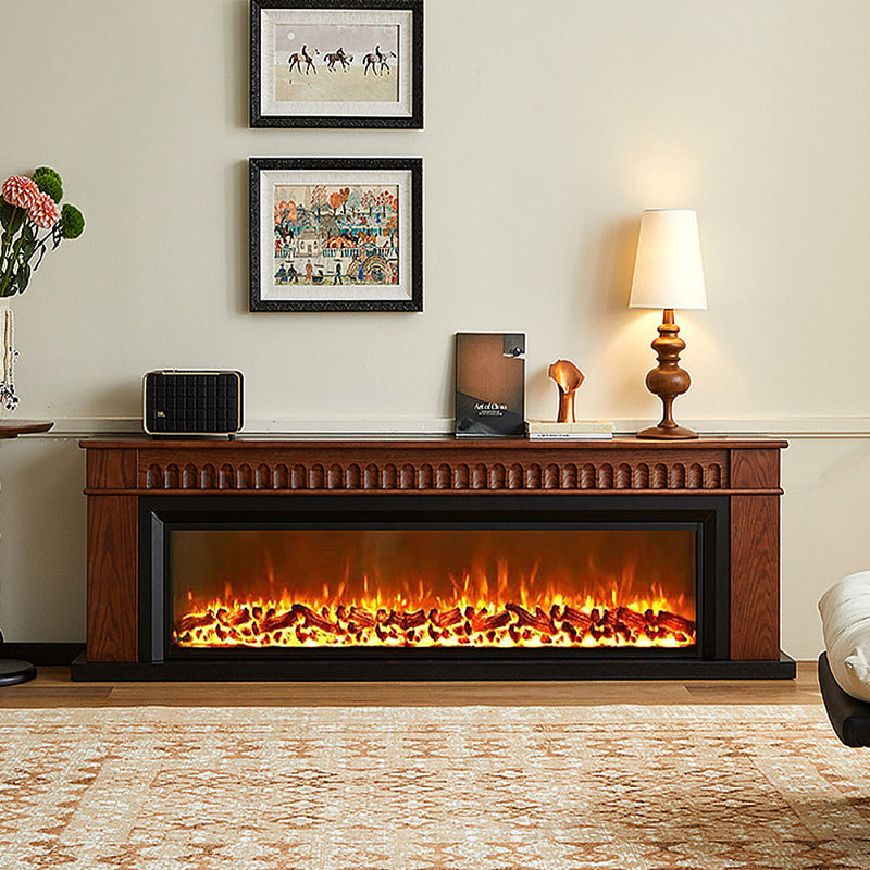 French-style electronic fireplace TV stand, 23.62"H x 78.74"L x 11.02"W