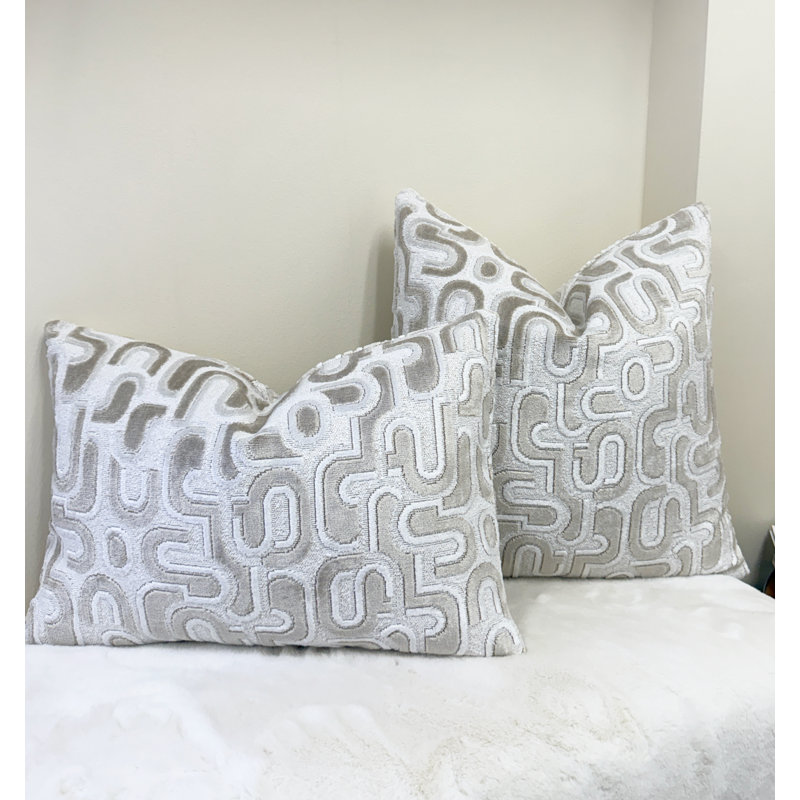 Housse de coussin en velours Retro Graphic, Ivoire ivoire, 14 x 20 po
