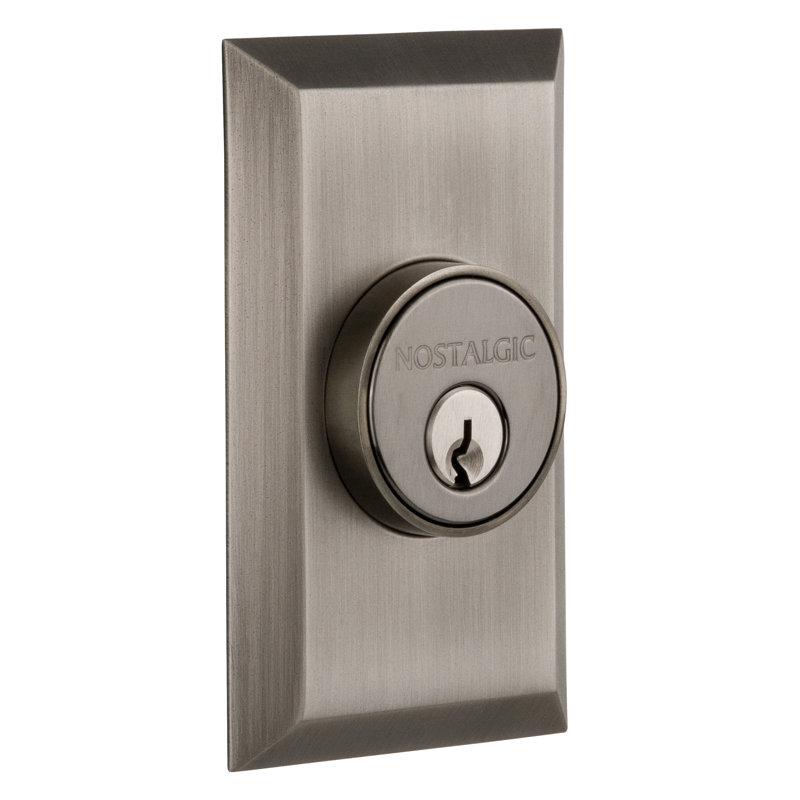 Nostalgic Warehouse Studio Plate Double Cylinder Deadbolt, Antique Pewter