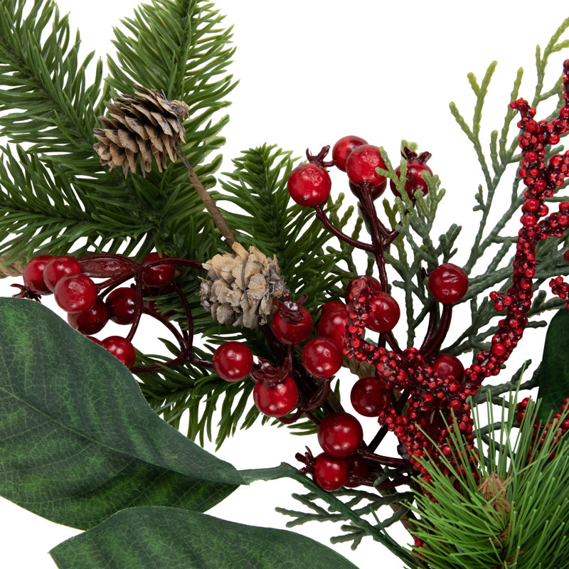 Red And Green Foliage Pinecones And Berries Artificial Christmas 17-Inch Unlit