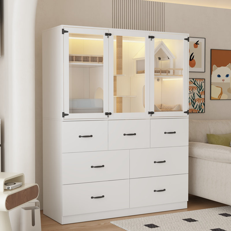 Multifunctional Cat Litter Box Enclosure With Cat Bed And Scratching Post And Light