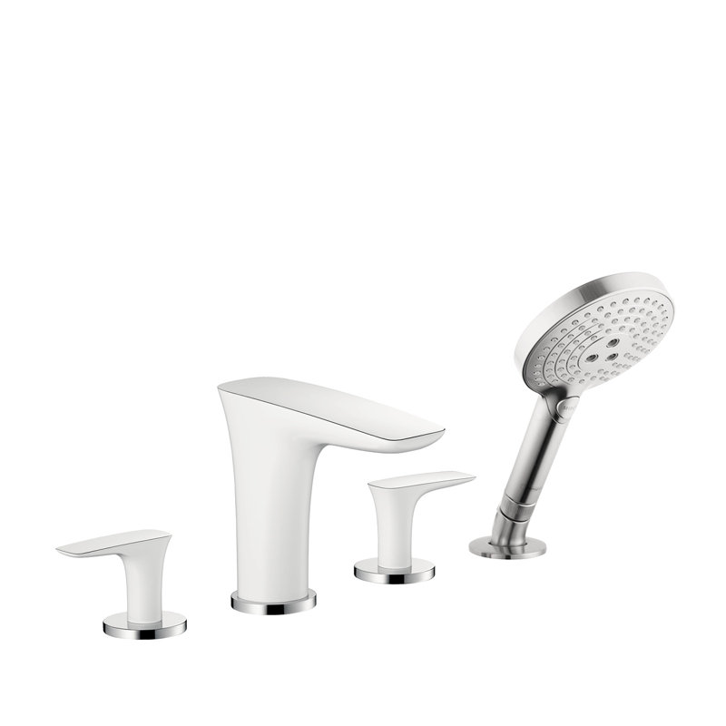 Garniture de robinet de baignoire romaine à deux poignées avec inverseur et douchette Puravida, Blanc / chrome