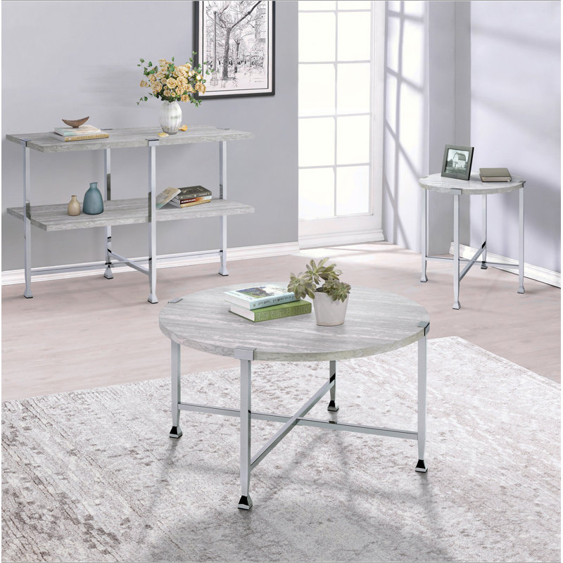 White Oak And Chrome Round Coffee Table