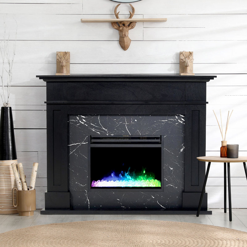 Cambridge Sofia 53-in. Electric Fireplace Mantel in with Black Marble Inlay and Crystal Rocks, Black