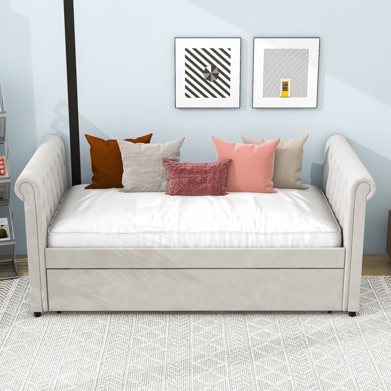 Lit de jour simple tapissier avec gigogne simple Jahnell, Beige