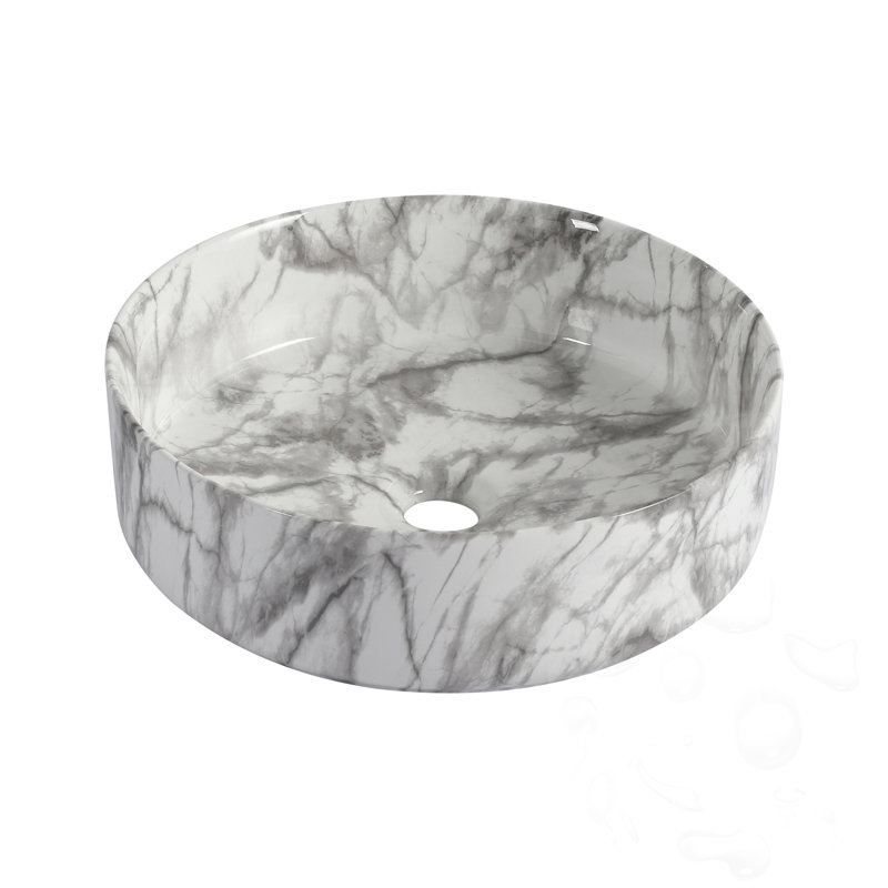 Ceramic Circular Bathroom Sink, White/Gray