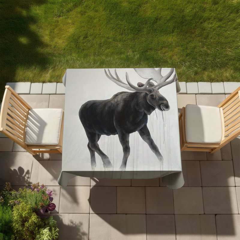 Brown Rustic Tablecloth - Walking Moose Design for Home Decor