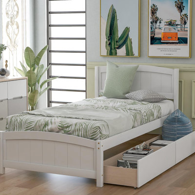 Lit plateforme simple avec deux tiroirs, blanc