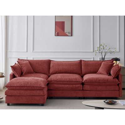 4-Piece Chenille Modular Sectional Sofa With Ottoman