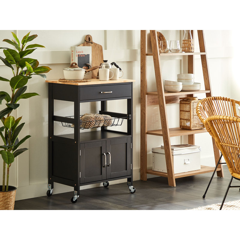 Haverhille Solid Wood Top Kitchen Trolley, Black