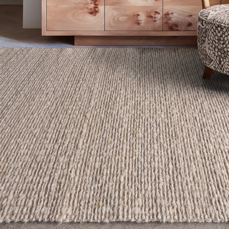 Handmade Beige Wool Rectangular 8' x 10' Area Rug