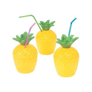 Fabulous Pineapple Sipper Glasses w/Lids & Reusable Straws