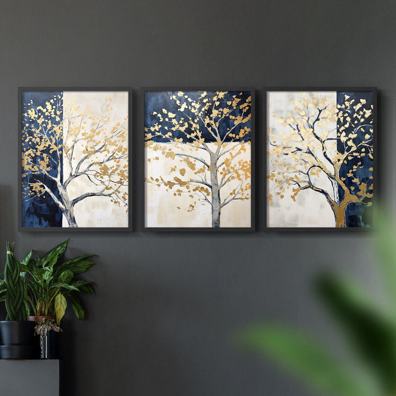 Lanscape Study Series XLVI -Set de 3 estampes numériques giclées -Prêt à accrocher, Cadre noir, H 28 po x l 22 po