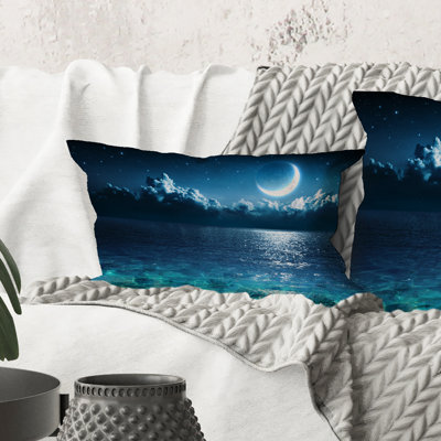 Rectangle,Romantic Moon Over Deep Blue Sea I - Nautical & Coastal Printed Throw Pillow -  Design Art, CU35070-12-20