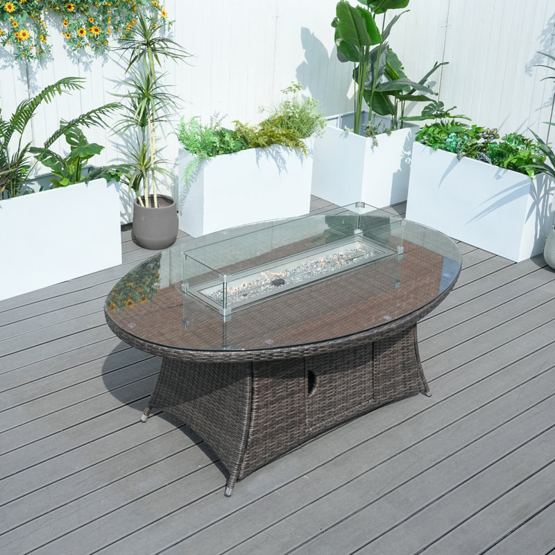 Anderew Oval Aluminum Propane Fire Pit Table with Hidden Fuel Tank