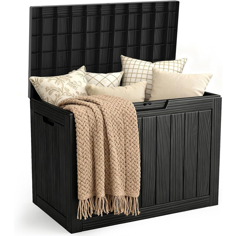 Boîte de rangement pour terrasse de 50 gallons, contenant de patio imperméable et verrouillable, résistant aux rayons UV pour les meubles de jardin - noir