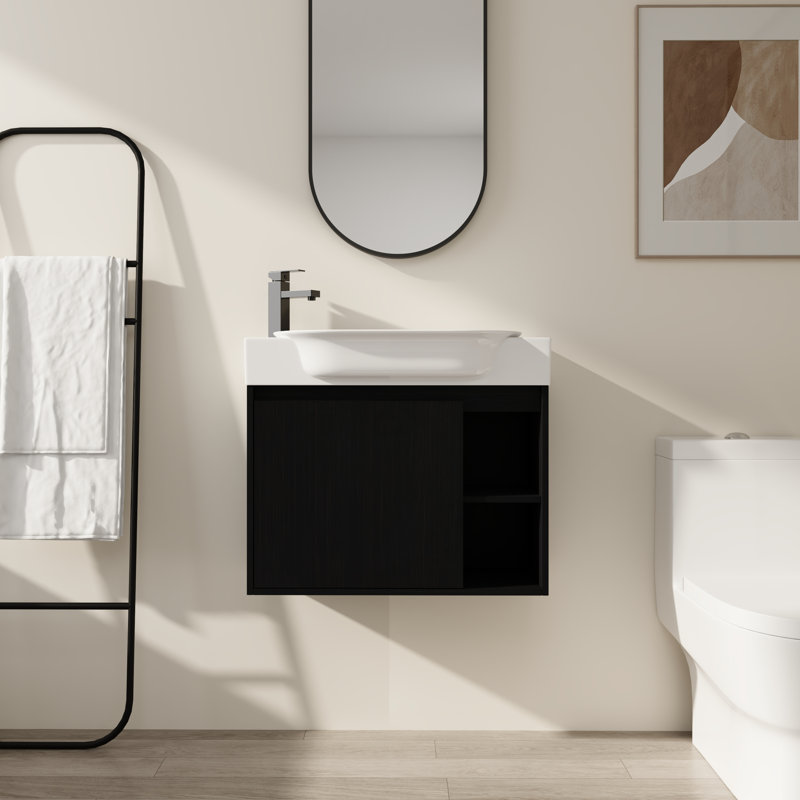 Meuble-lavabo flottant 28 po avec lavabo ovale en céramique 28 po