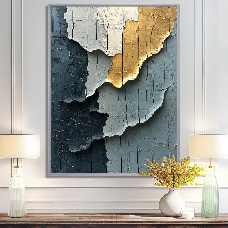 «Skiles Gold Grey», art mural moderne encadré, H 20 po x l 12 po, Reproduction avec cadre flottant, Argent argent