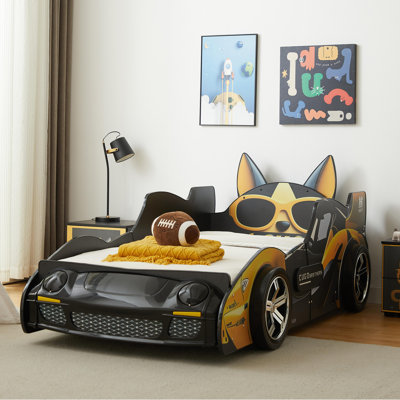Lit voiture Cool Cool - noir et jaune avec motif de chien élégant