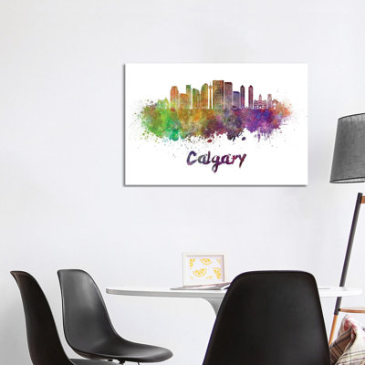 «Calgary Skyline In Watercolor II» par Paul Rommer, impression sur toile tendue