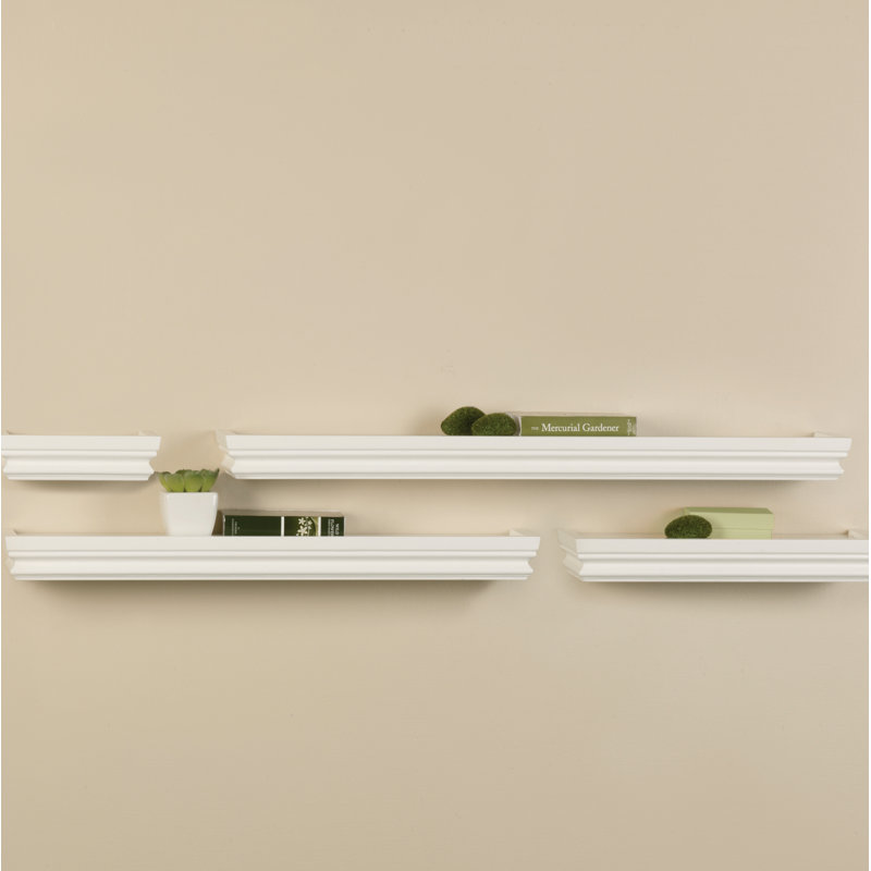 Melannco 4 Pieces Floating Crown Molding Ledge Shelves, White
